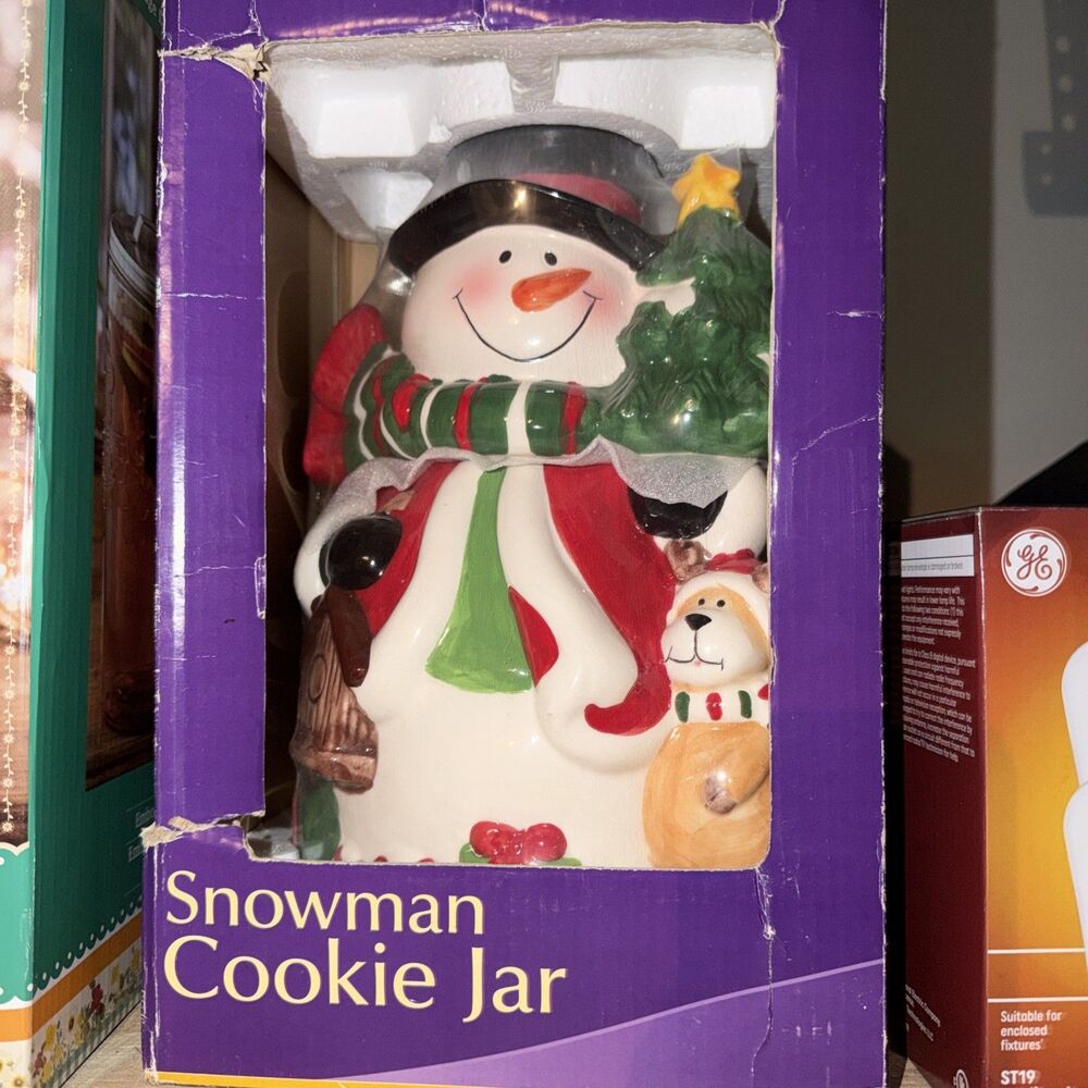 Snowman Christmas Cookie Jar Vintage New Open Box 11” Rite Aid